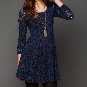 Free People Navy Rose Garden Floral Lace Dress